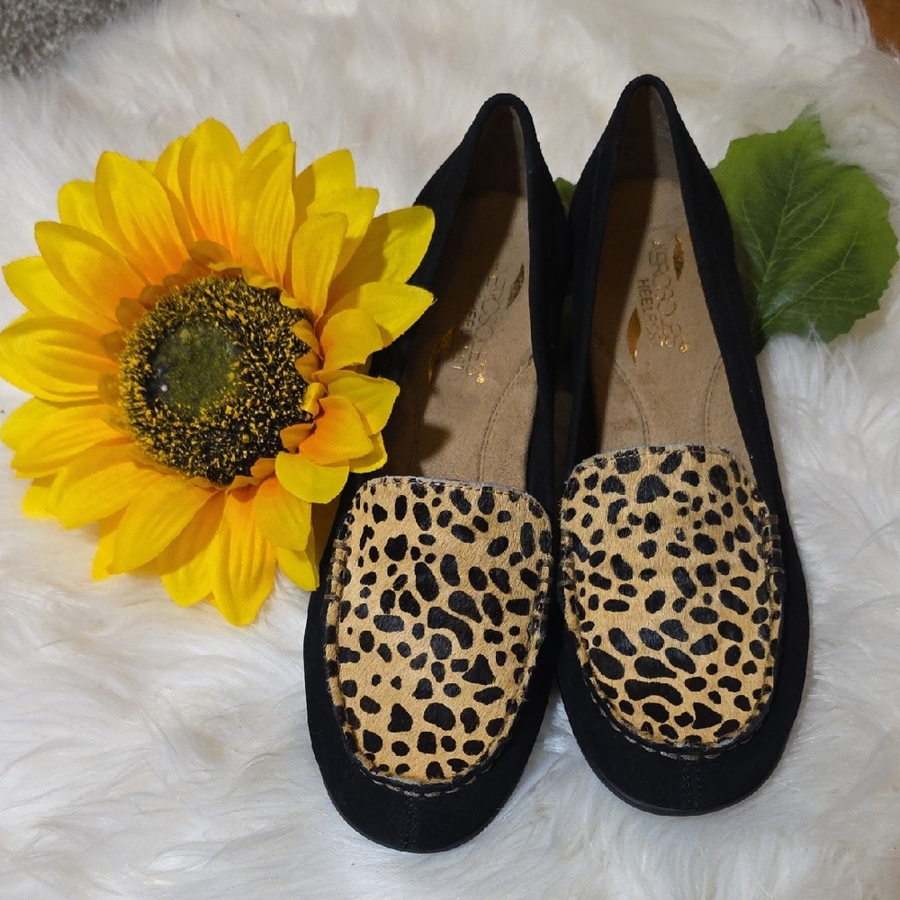 AEROSOLES Black and Leopard Print Women's Loafers
